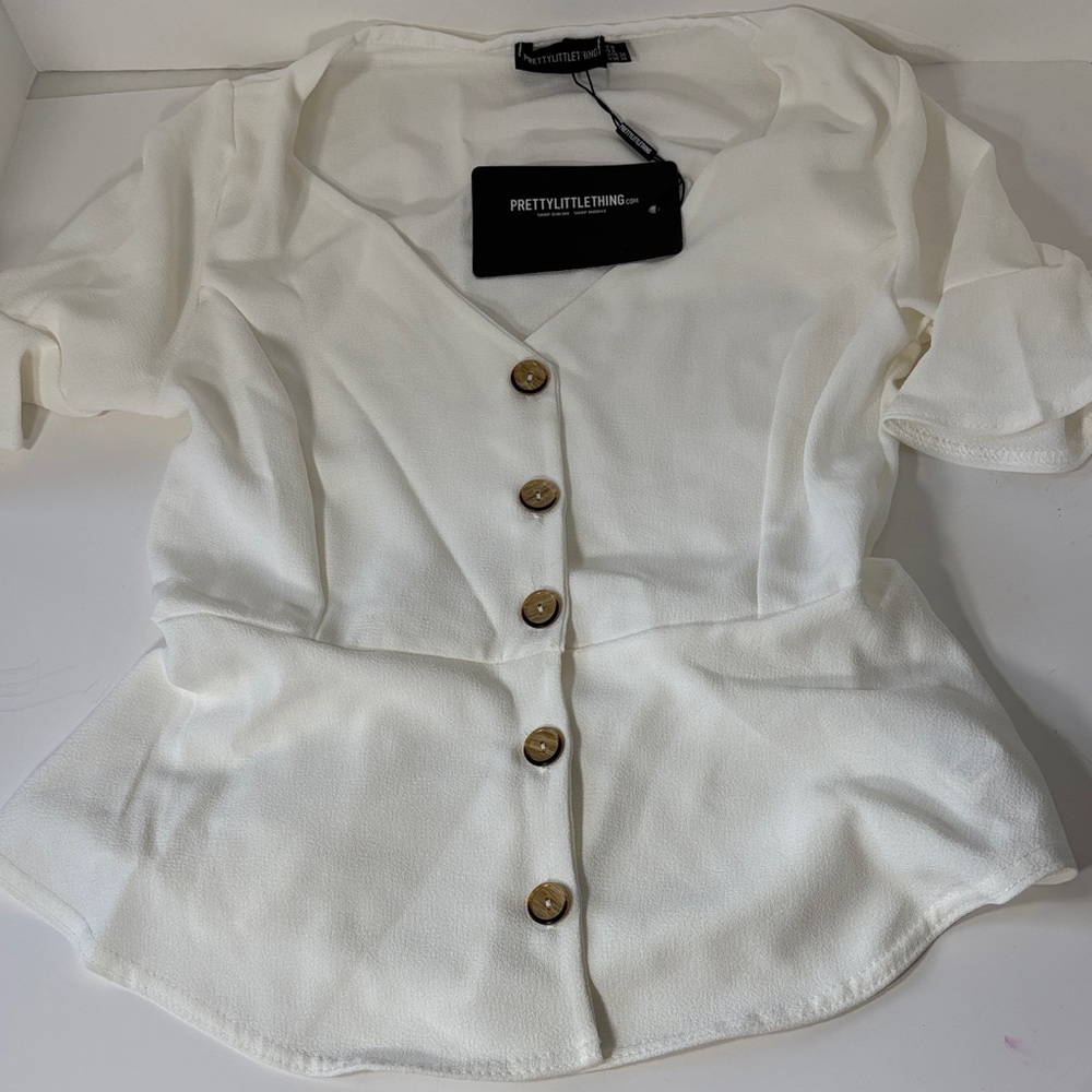 PrettyLittleThing Cream Button-Down Blouse